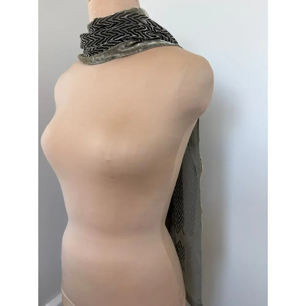 Olive Taupe Black Chevron Pattern Velvet Burnout Neck Scarf Y2K FLAW